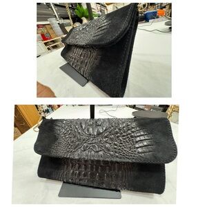 House of Harlow Black Leather Croc Embossed handbag/Cluch NWT